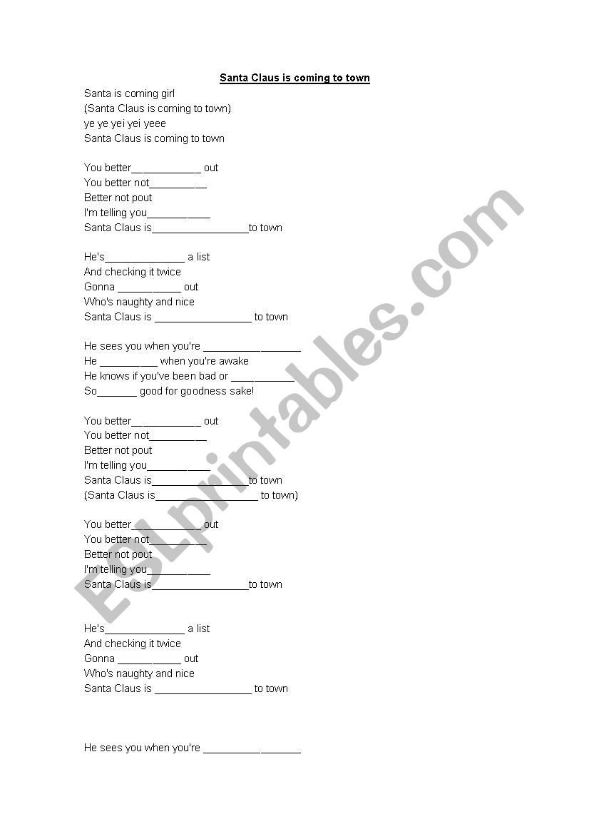 Santa is coming to town worksheet