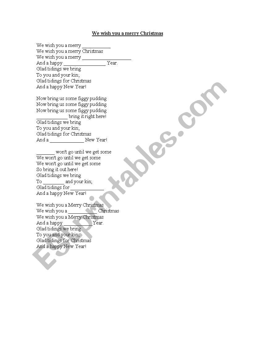 We wish you a merry Christmas worksheet