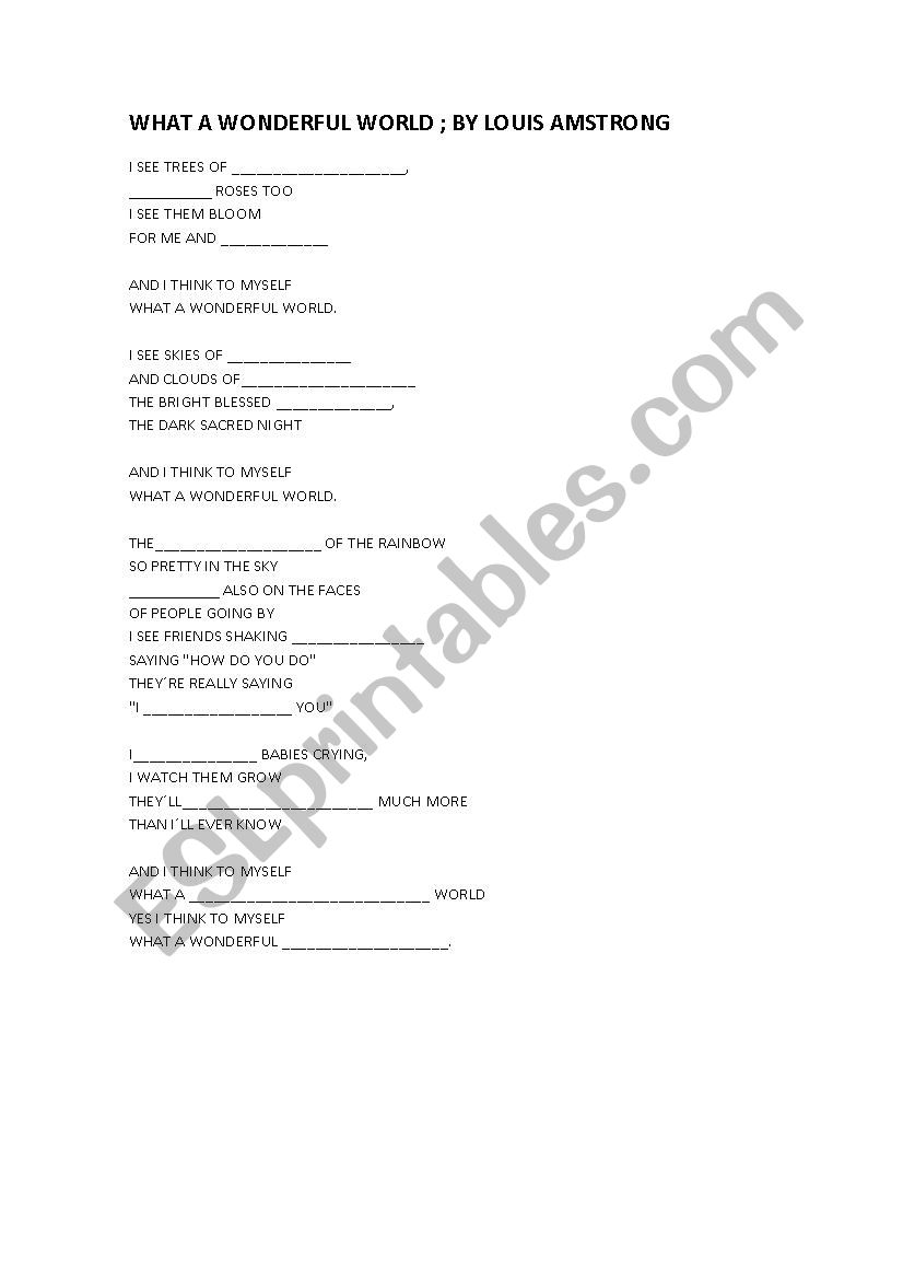 What a wonderful world worksheet