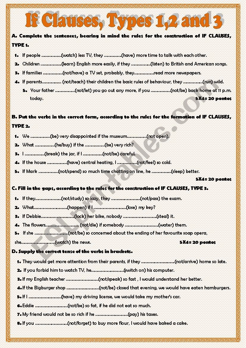 If clauses, types 1, 2 and 3  worksheet