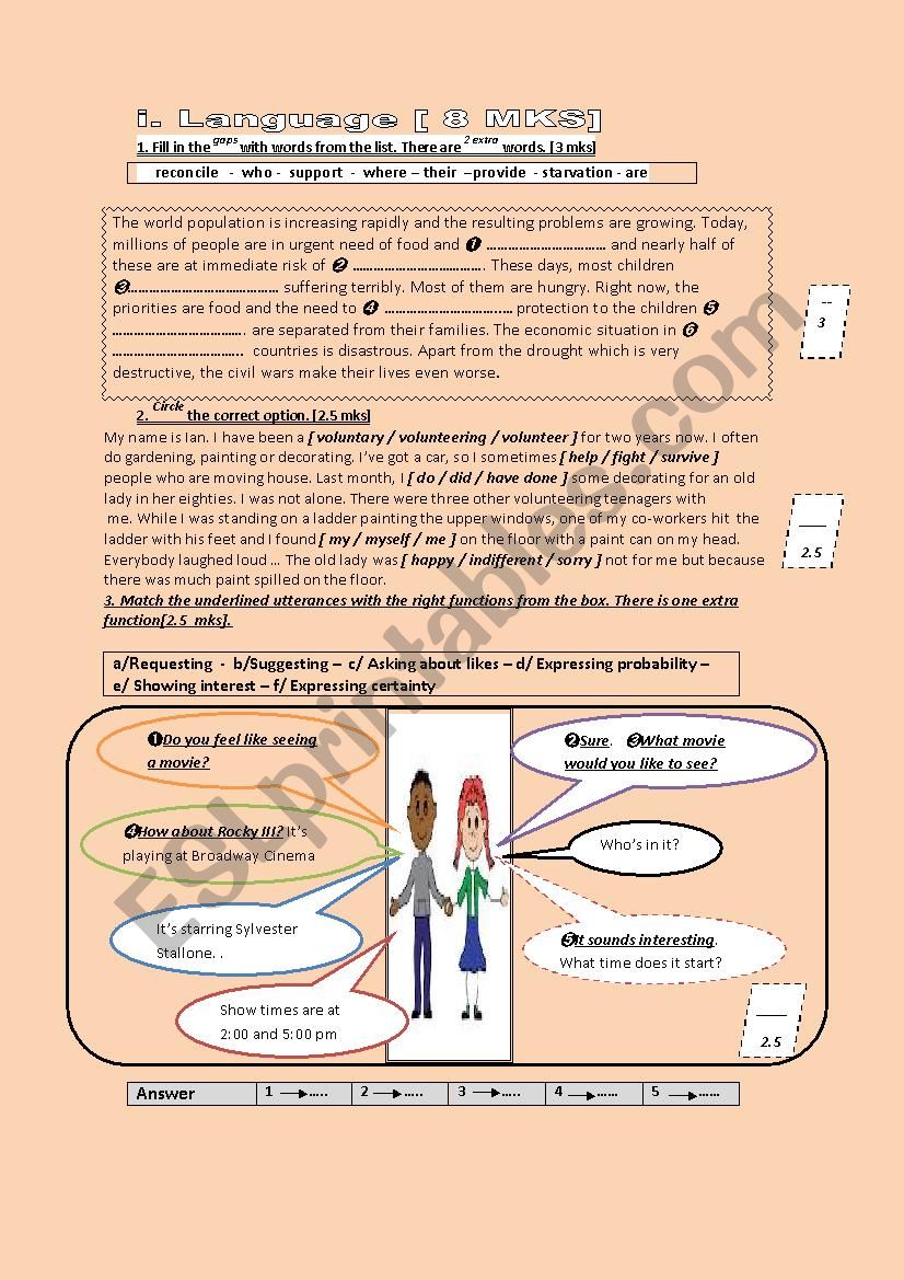 language activities worksheet