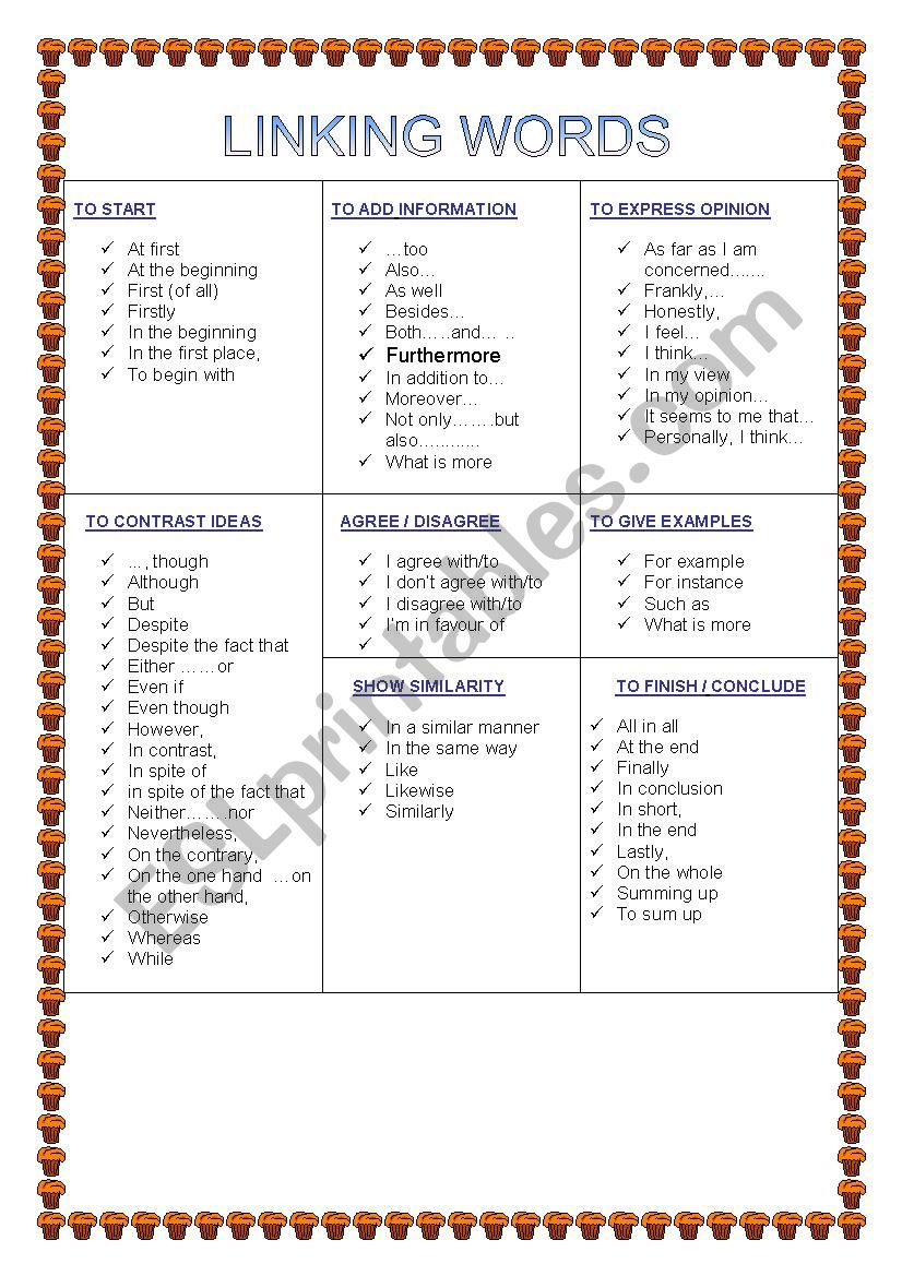 linking words  worksheet