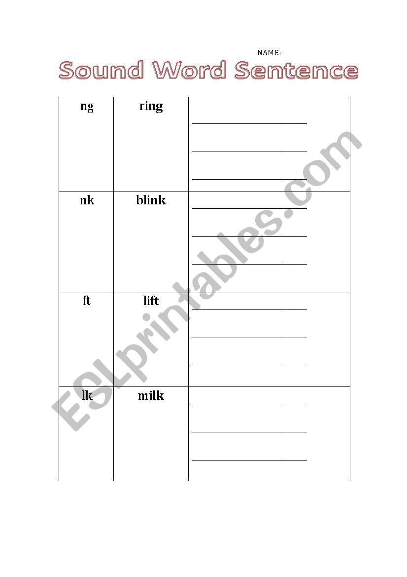 Sound Word Sentence worksheet