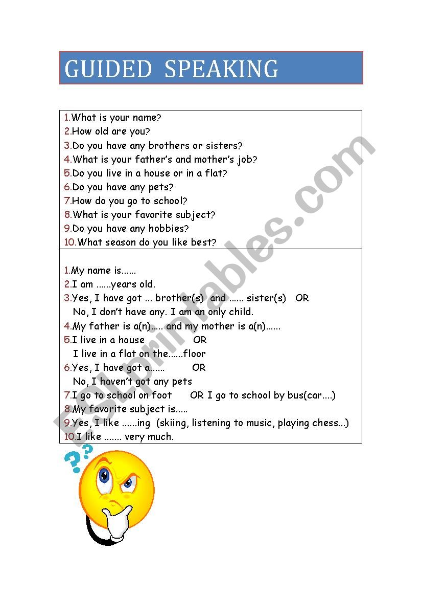 Guided Speaking worksheet