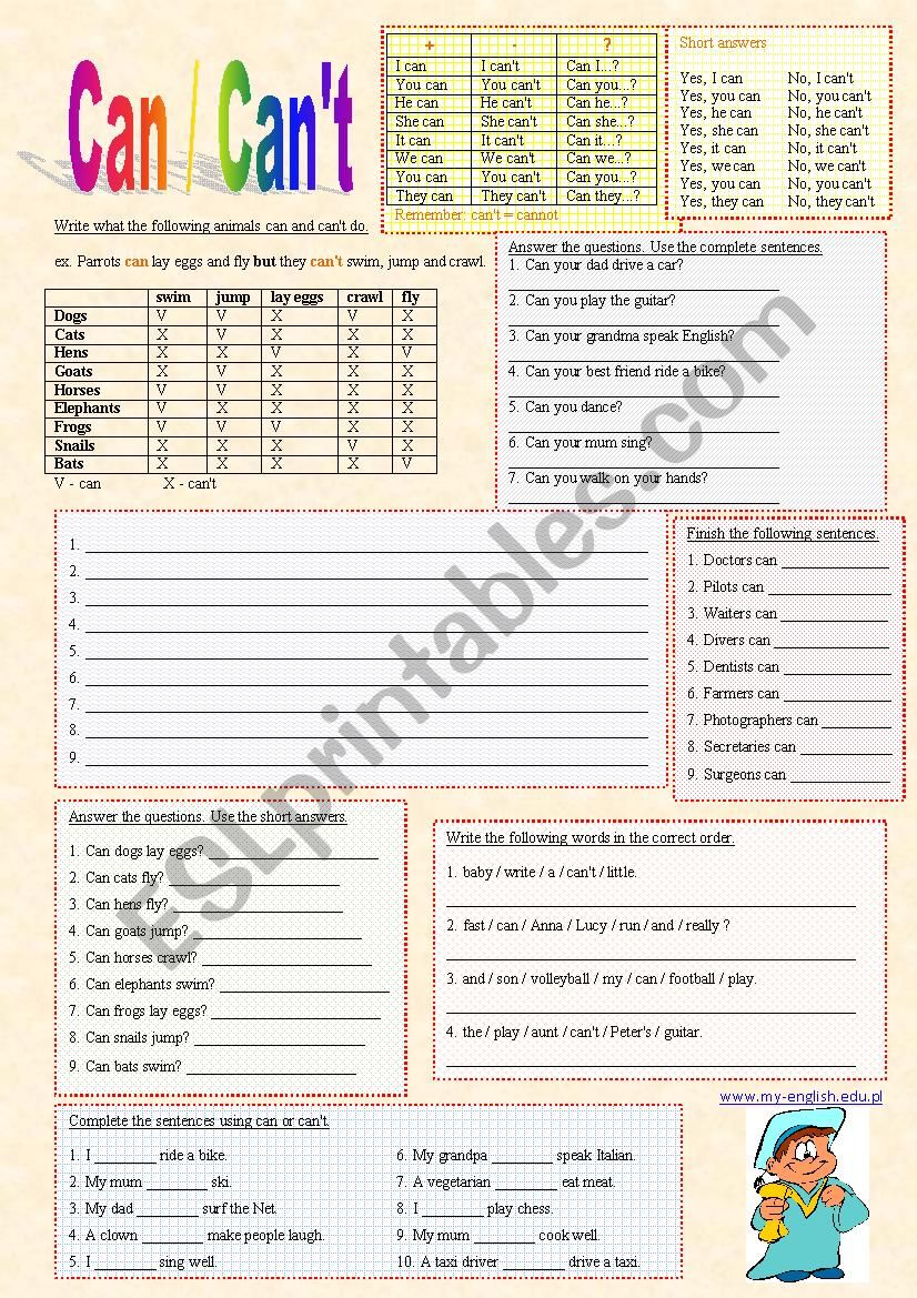 CAN vs CANT worksheet