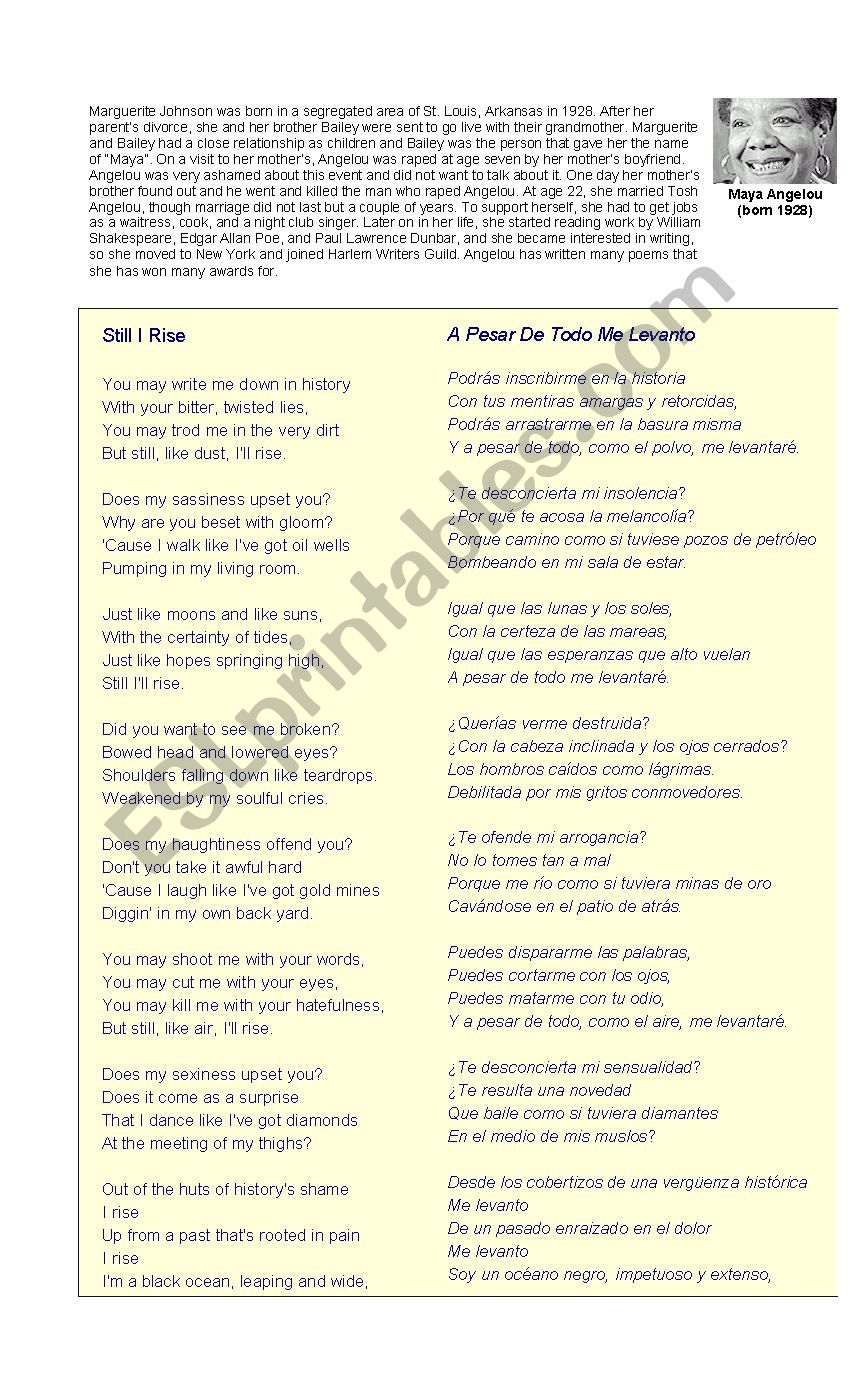 Still I Rise worksheet