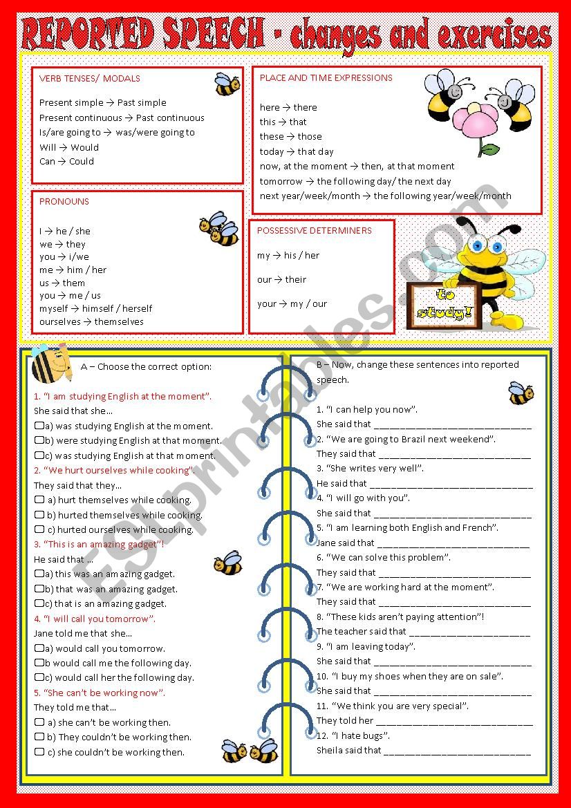 Reported Speech worksheet