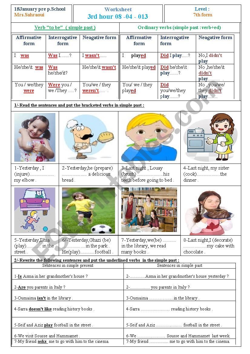 simple past : regular verbs / verb to be