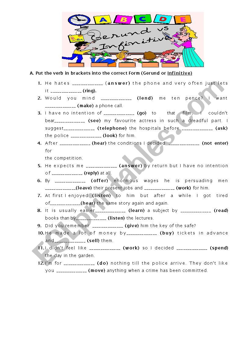 Gerund vs Infinitive - Part 2 worksheet