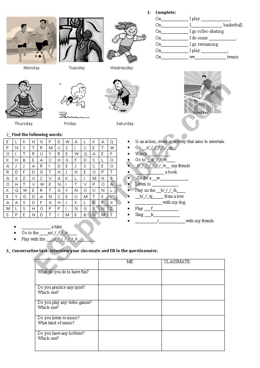 Routines and Hobbies worksheet