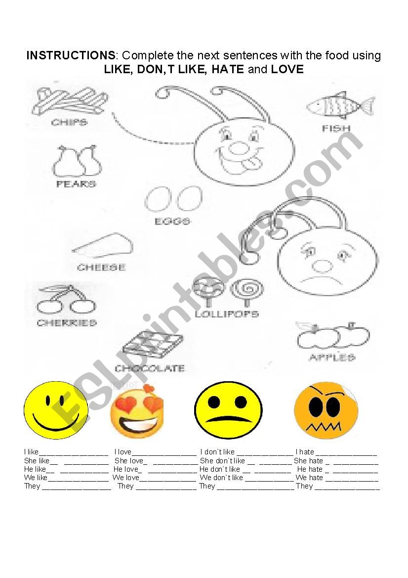 LIKES AND DISLIKES worksheet