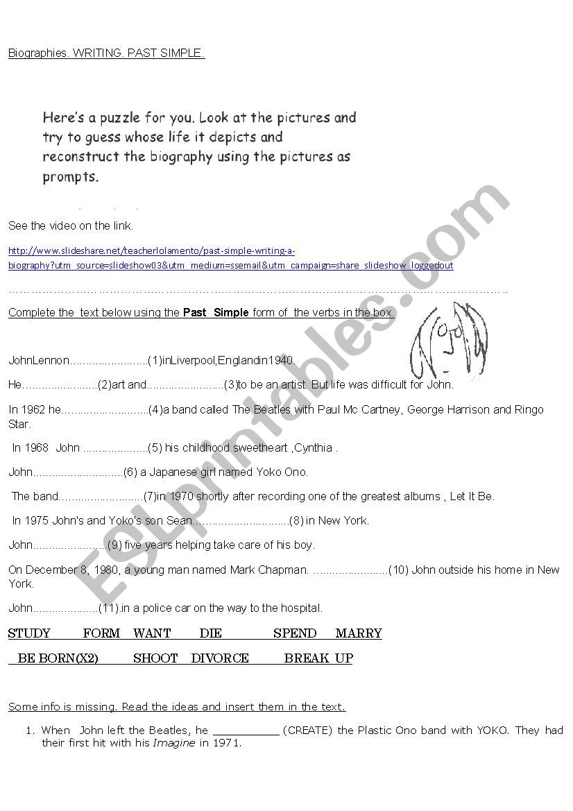 John Lennons biography worksheet