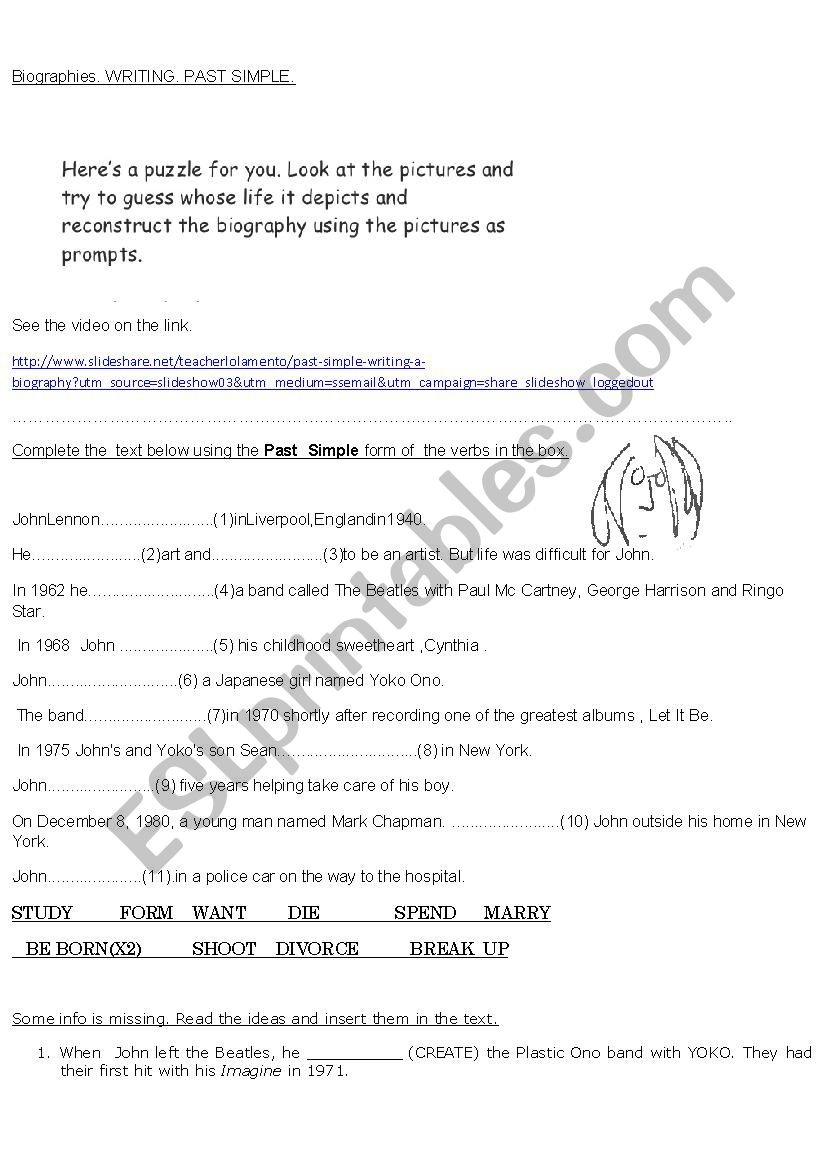 John LennonÂ´s biography worksheet