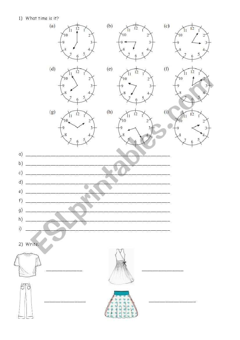 The time- the clothes worksheet