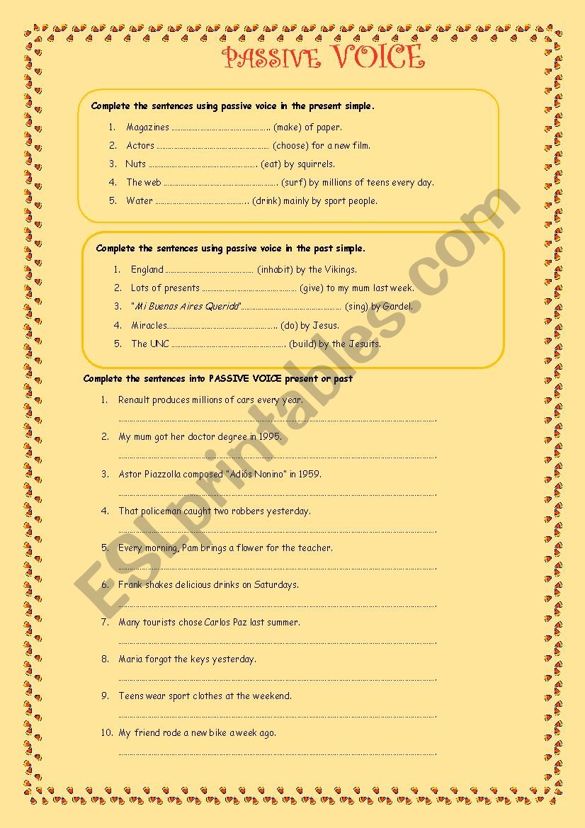 PASSIVE VOICE (present/past) worksheet