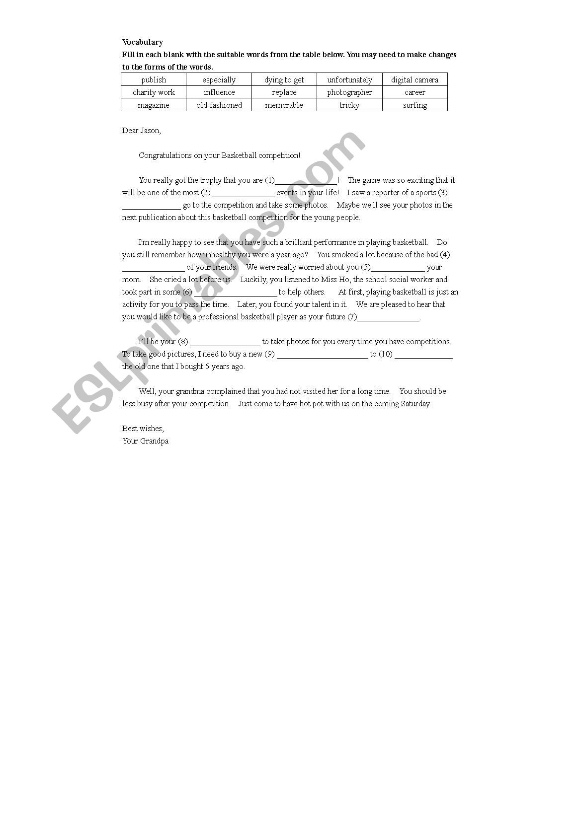 Vocabuary Exercise worksheet