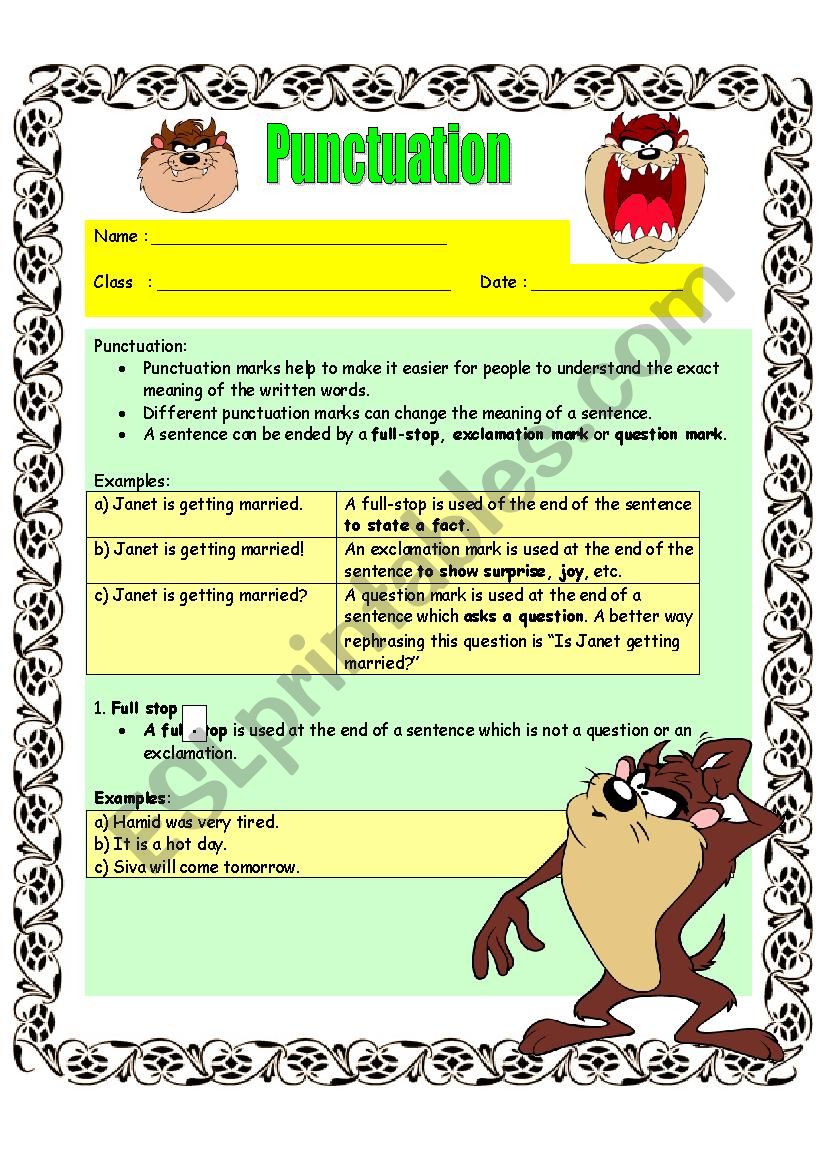 Punctuation For Intermediate worksheet