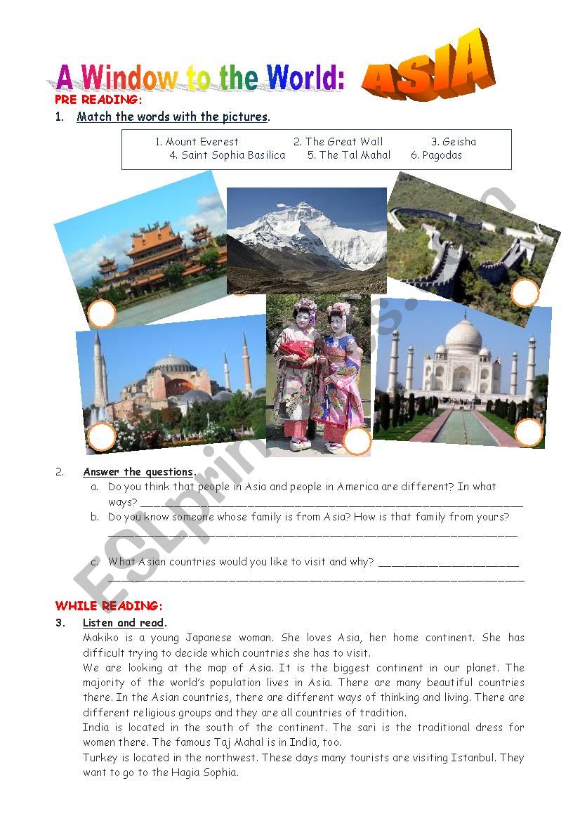 A window to the world: ASIA worksheet