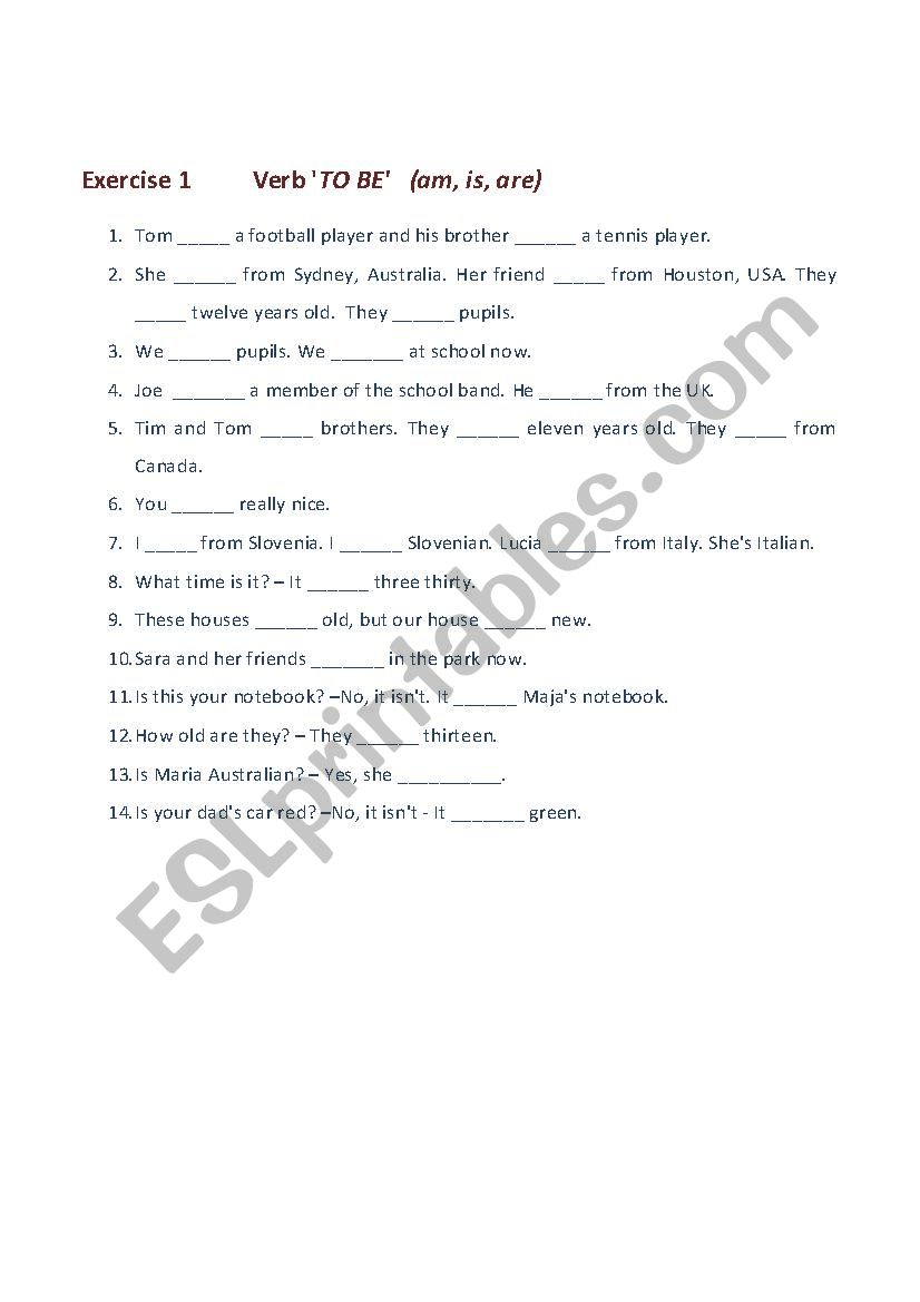 Verb to be - GAP FILL EXERCISE