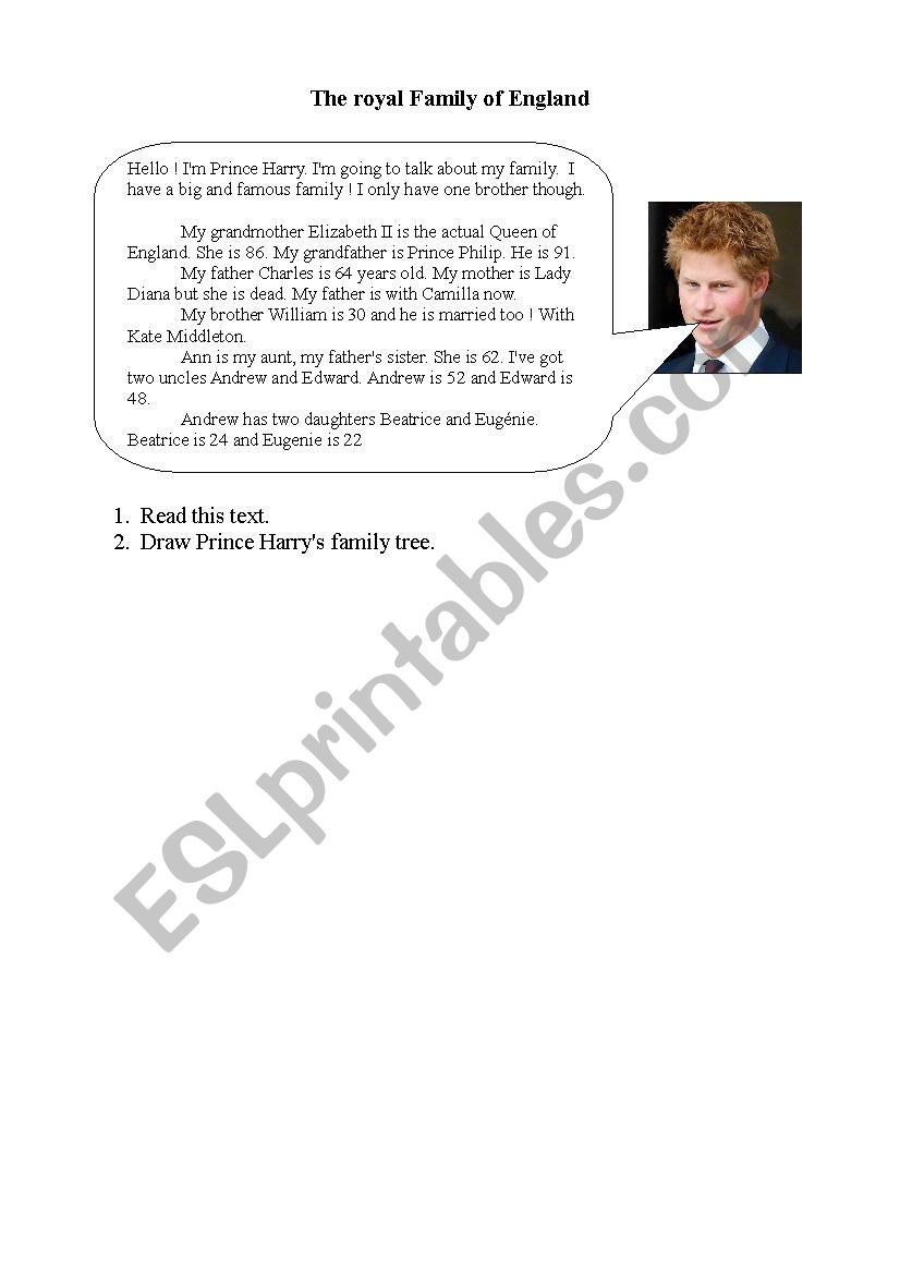 The English Royal Family worksheet