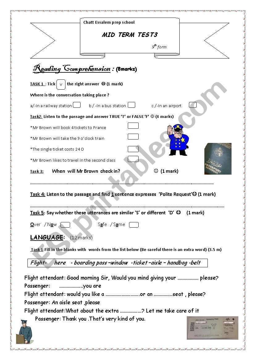 mid term test 3  9th form worksheet