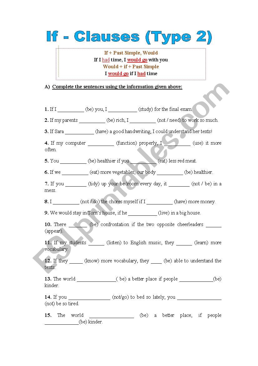 If-clauses Type 2 worksheet