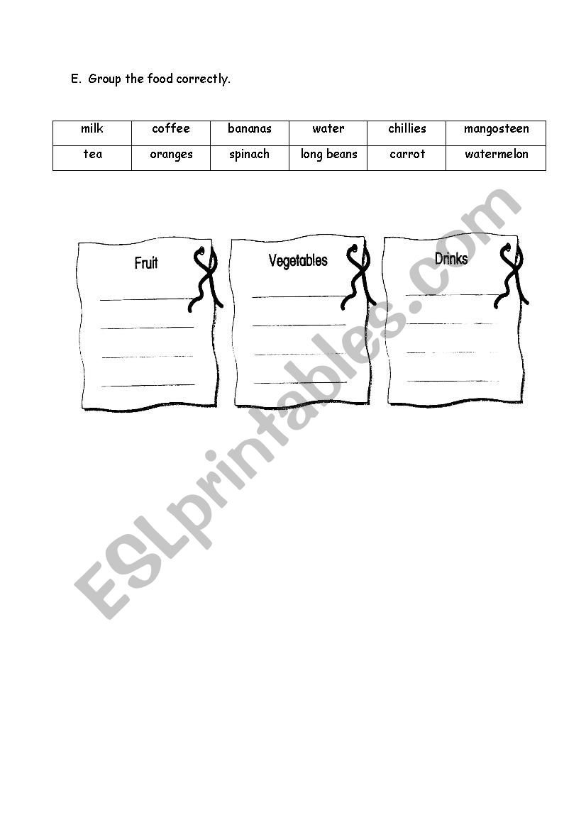 food worksheet
