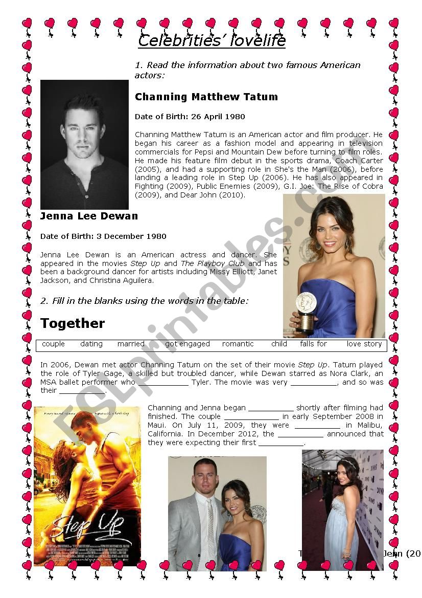 Celebrities lovelife worksheet