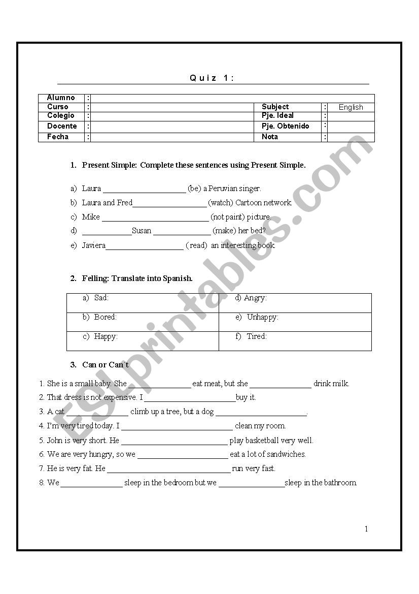 Quiz  worksheet