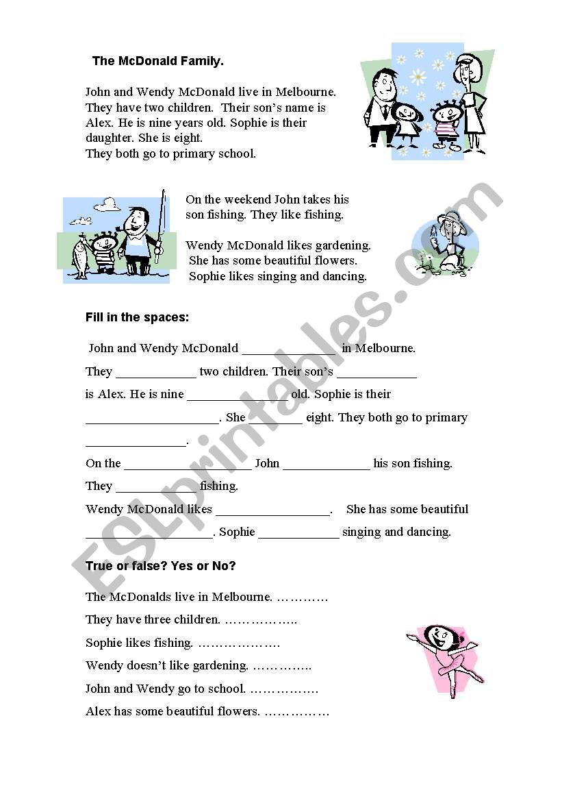 The McDonald Family worksheet