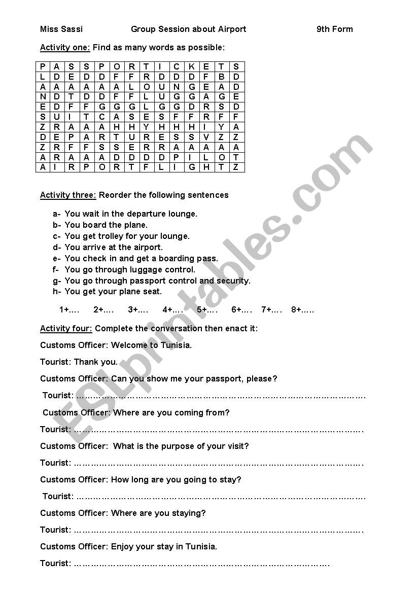 group session airport worksheet