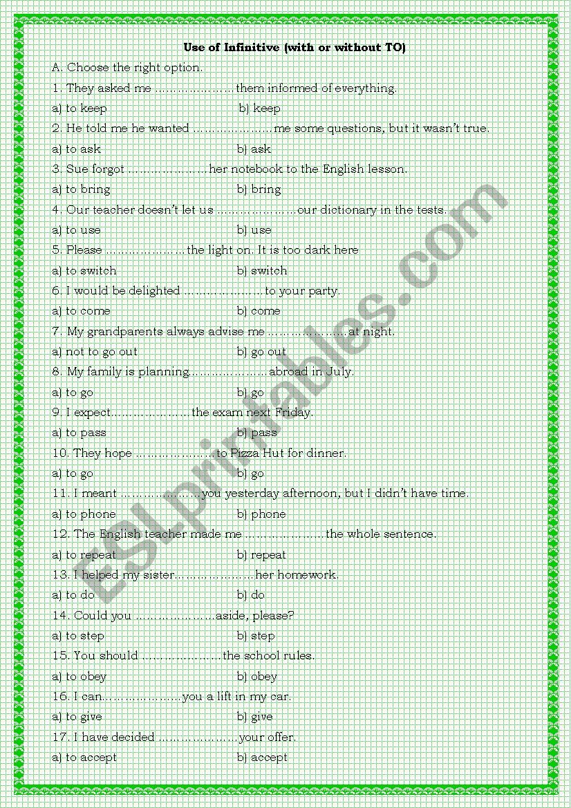 Use of infinitive (with and without To)