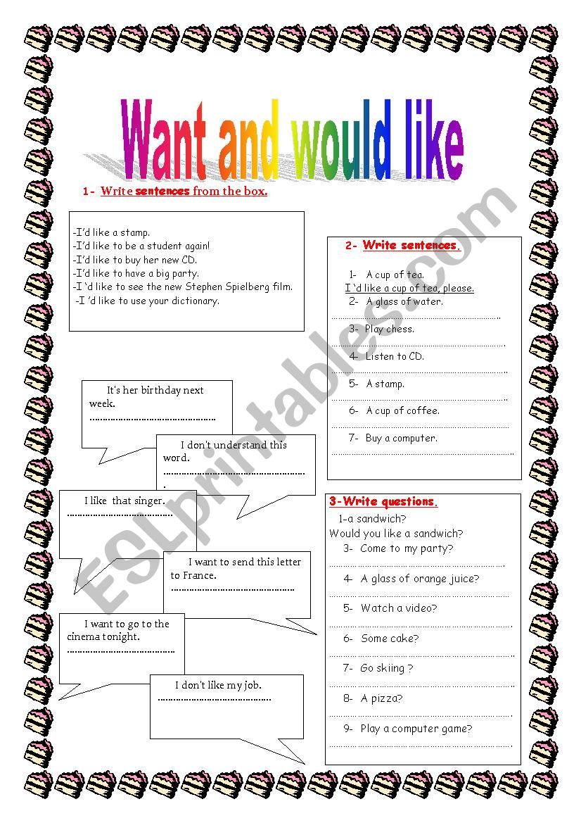 want and would like - ESL worksheet by farousa With Regard To Wants Vs Needs Worksheet