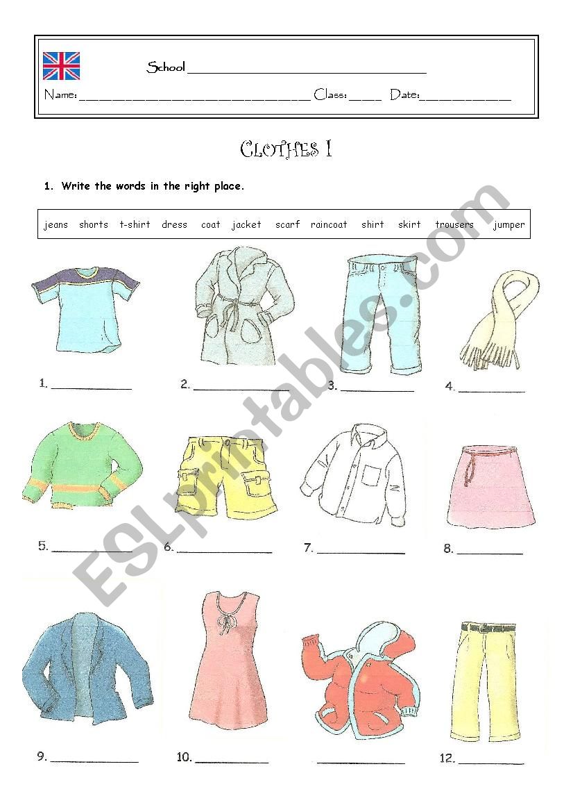 Clothes worksheet