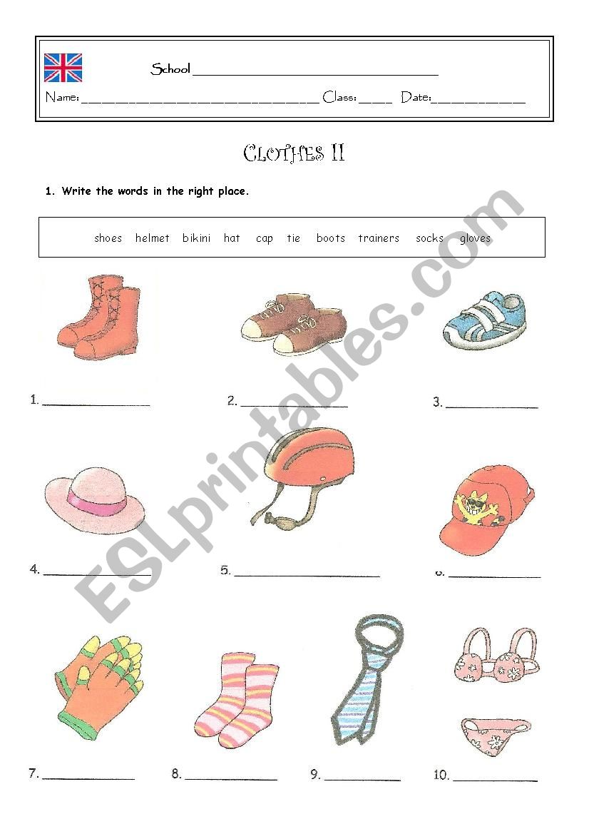 Clothes worksheet