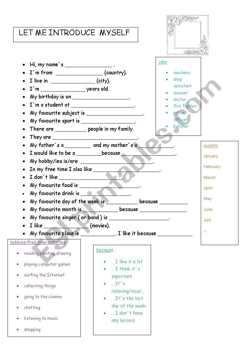 let me introduce myself worksheet