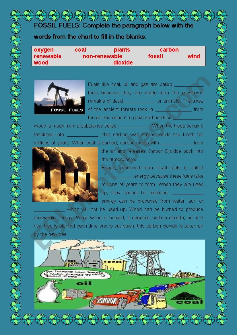 FOSSIL FUELS + KEY worksheet