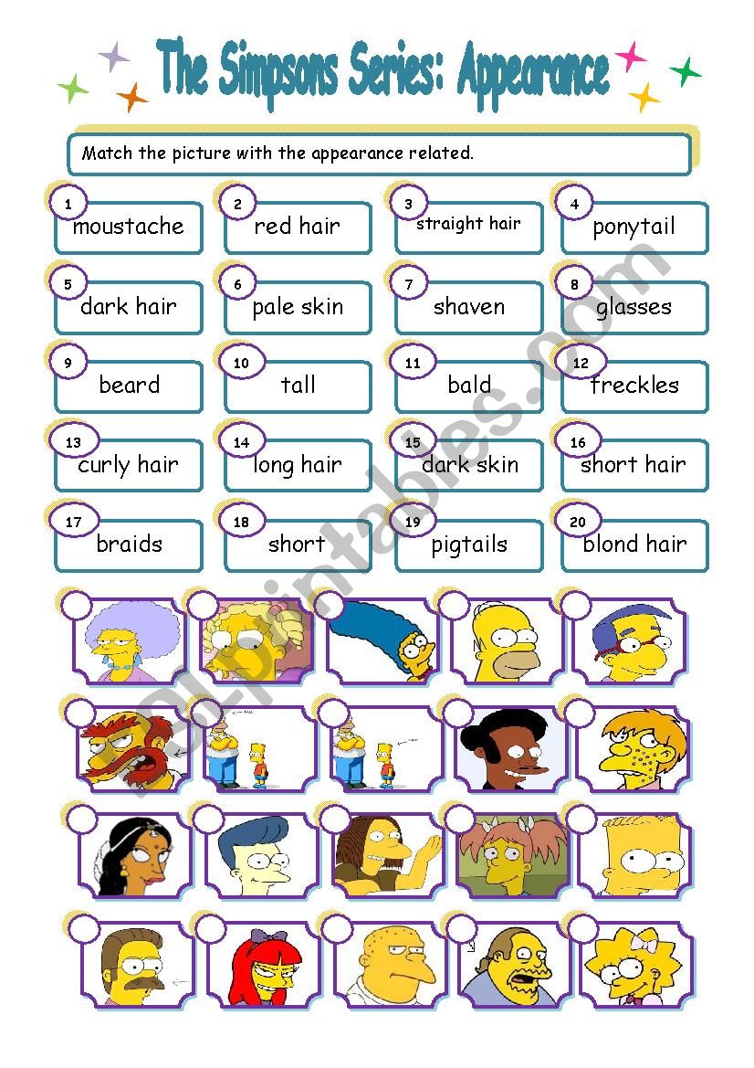 The Simpsons Series: Appearance Match activity (Key included)