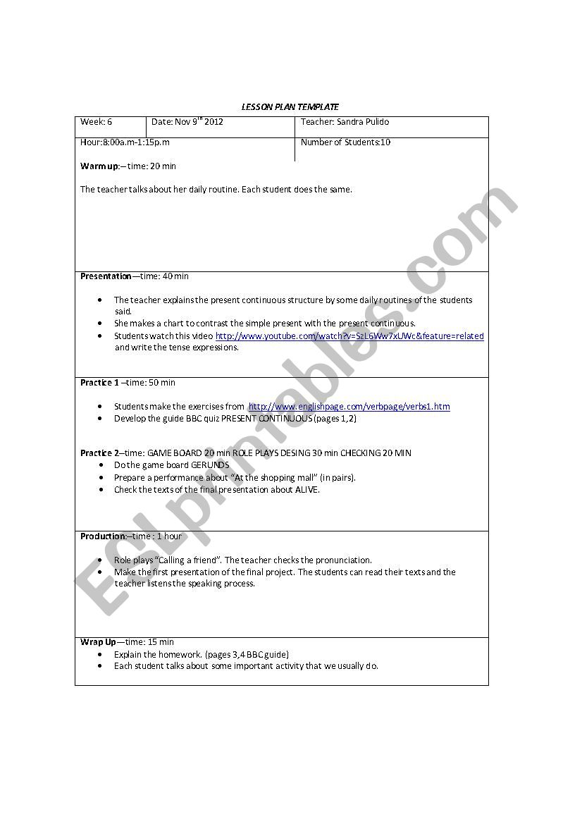 LESSON PLAN worksheet