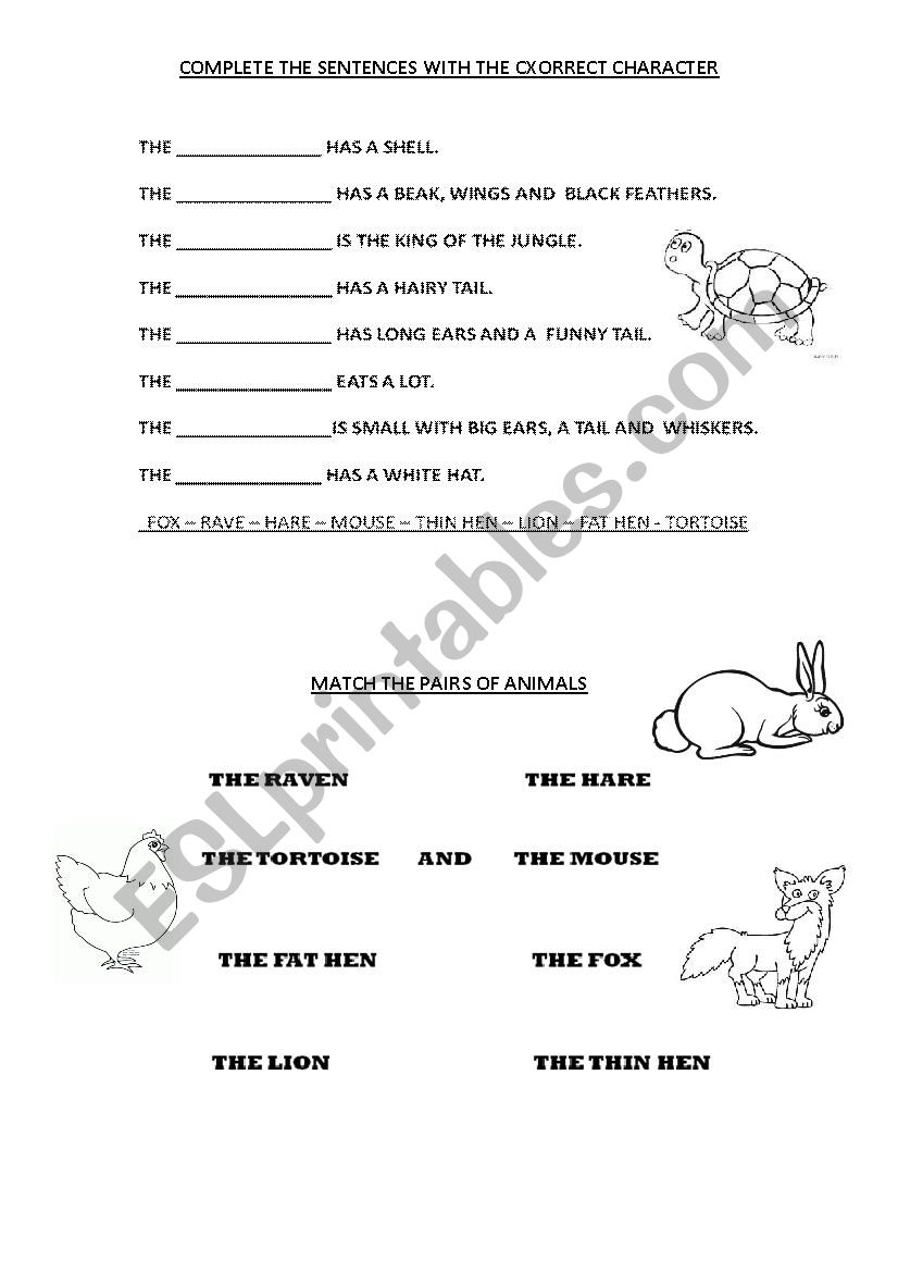 fables part 1/2 worksheet