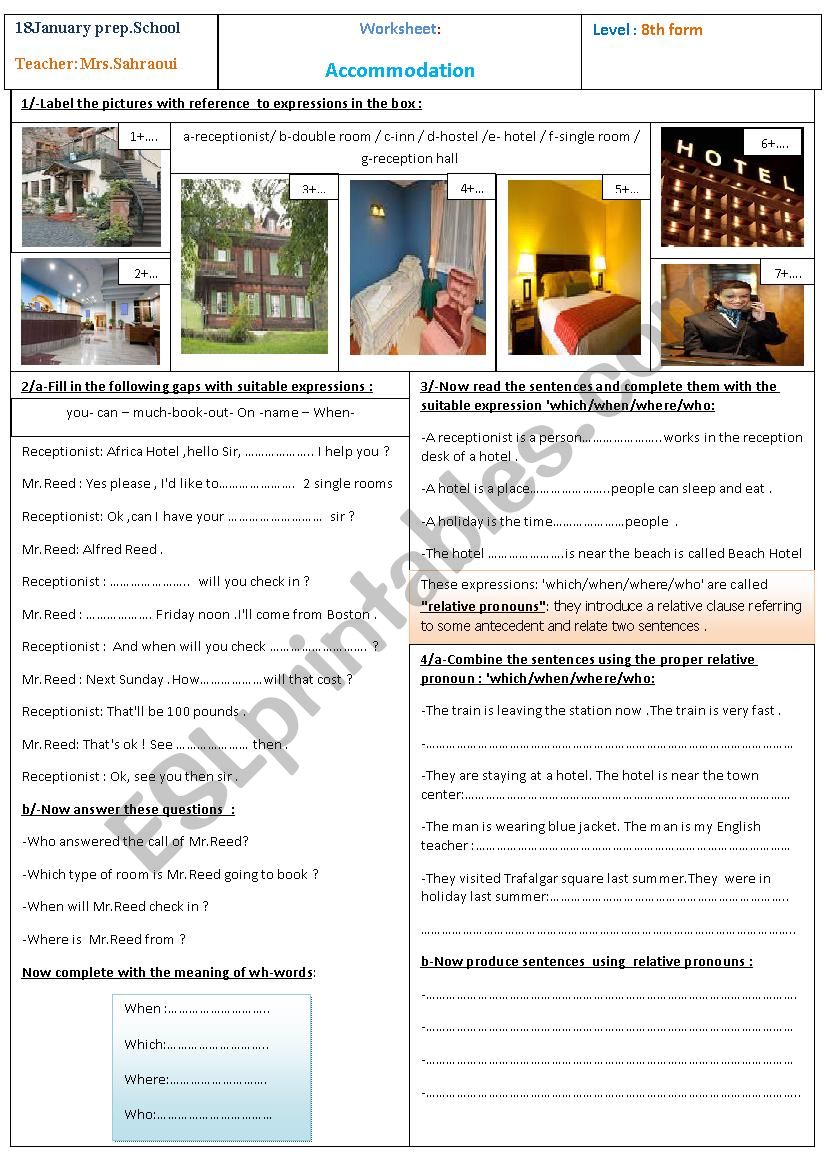 accommodation p2 worksheet