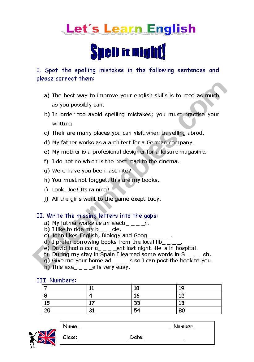 Spell it Right worksheet