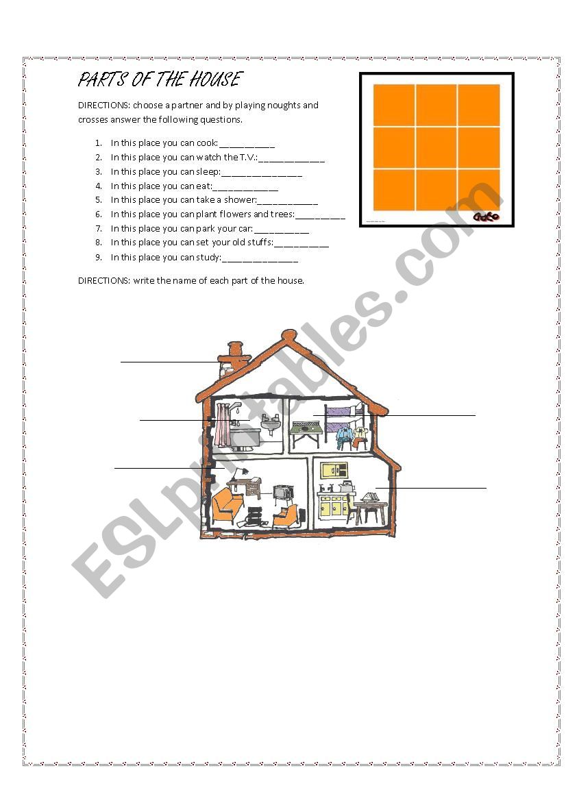 parts of the house worksheet