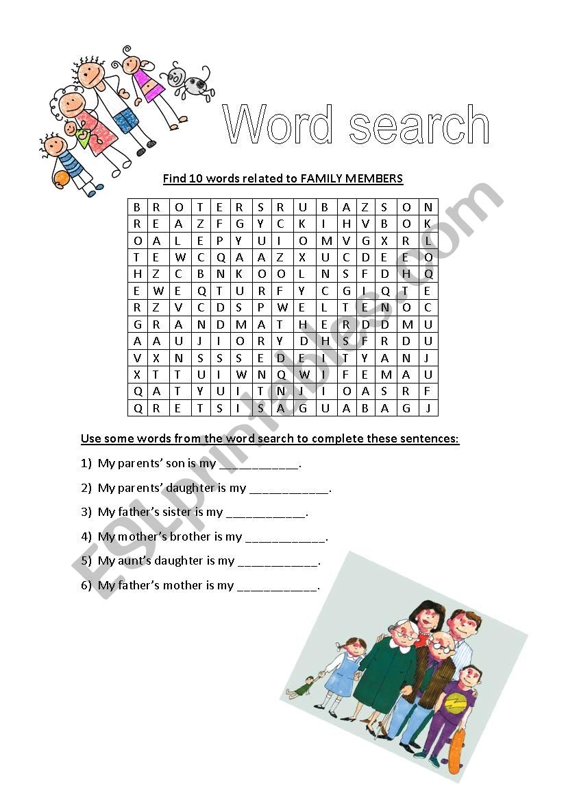 Family Word Search worksheet