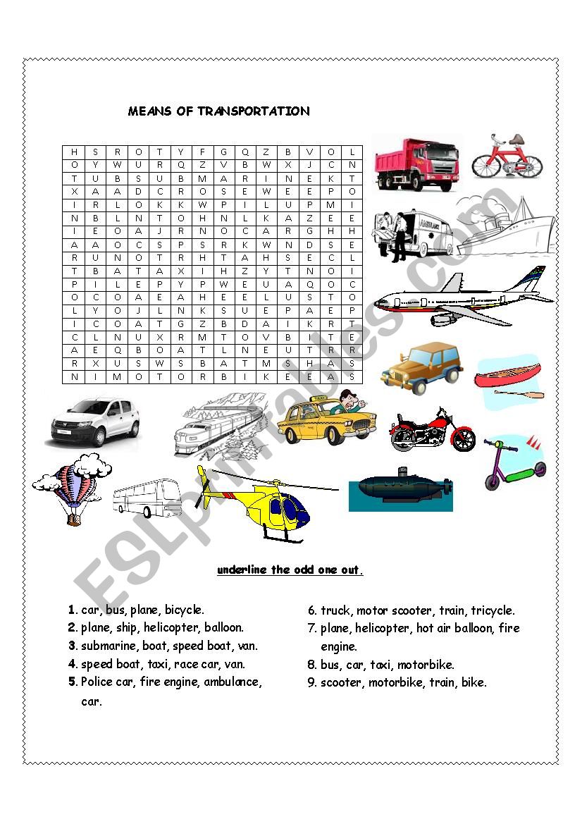 means of transportation worksheet