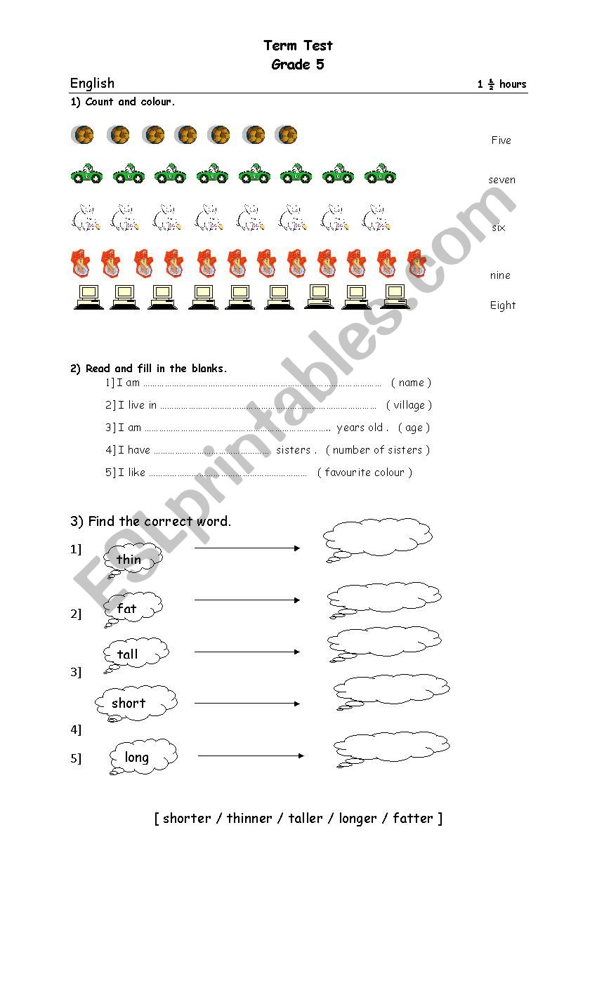 TEST FOR GRADE 5 worksheet