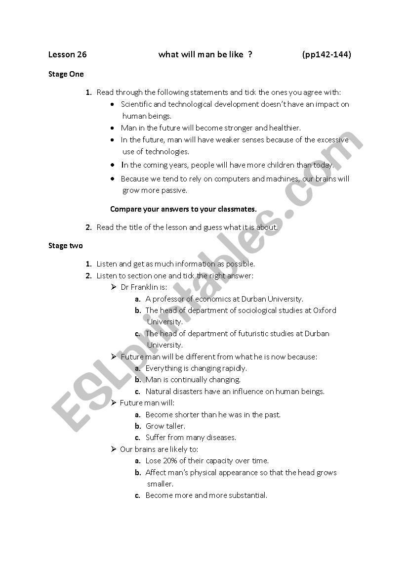 what will man be like worksheet