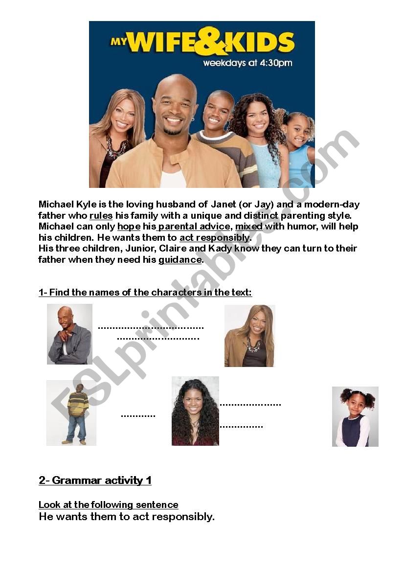 My wife and kids worksheet