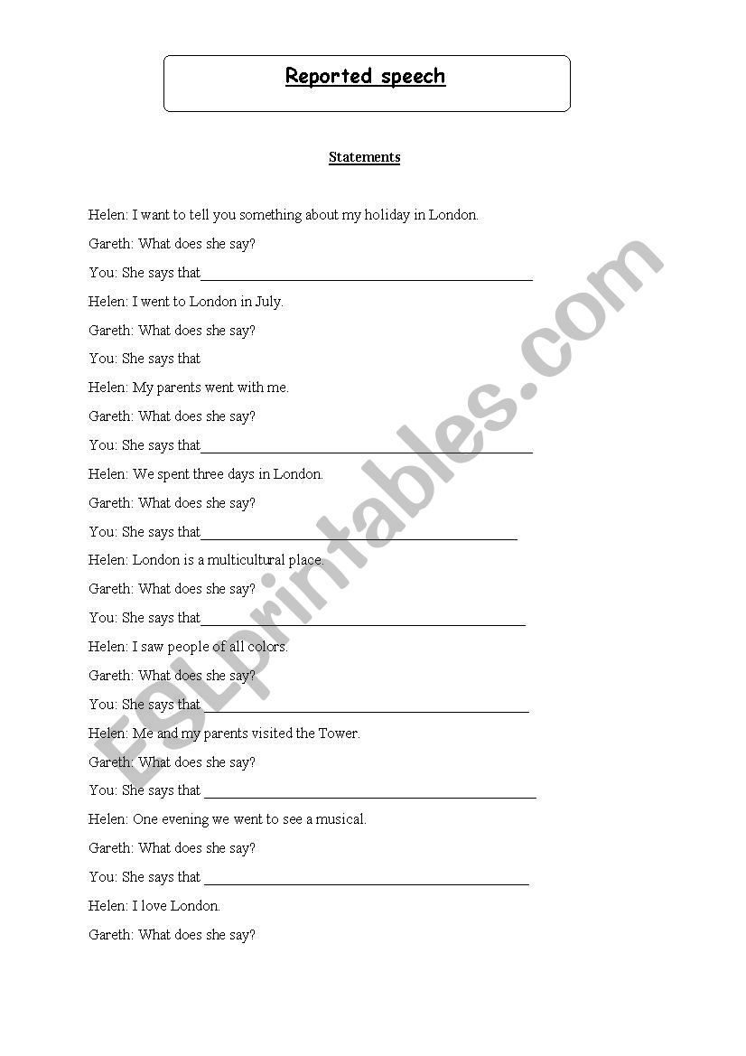 reported speech worksheet