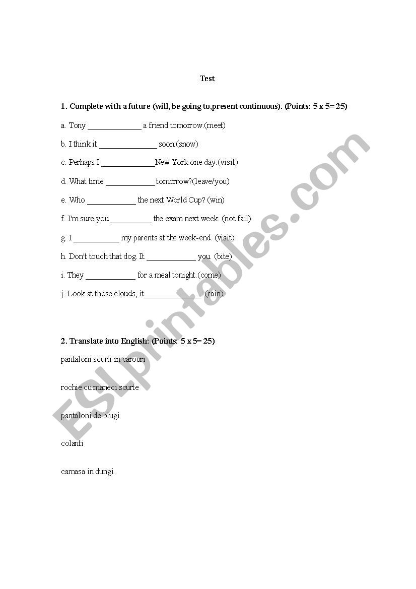 Future Forms Test worksheet